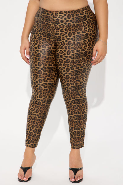 On The Hunt Leopard Faux Leather Cigarette Pant - Brown Combo