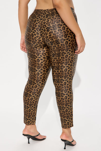 On The Hunt Leopard Faux Leather Cigarette Pant - Brown Combo