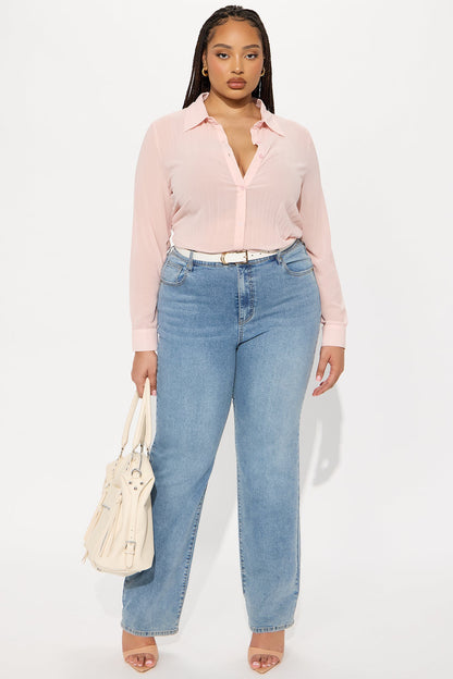 Royal Romance Pleated Chiffon Shirt - Blush