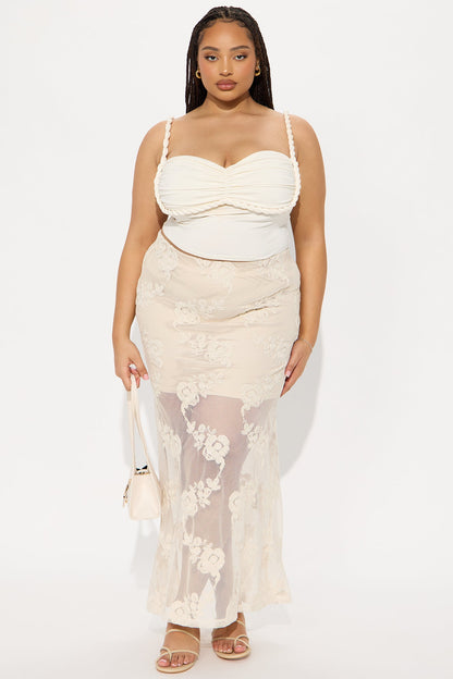 Vacation Vibes Embroidered Crochet Maxi Skirt - Natural