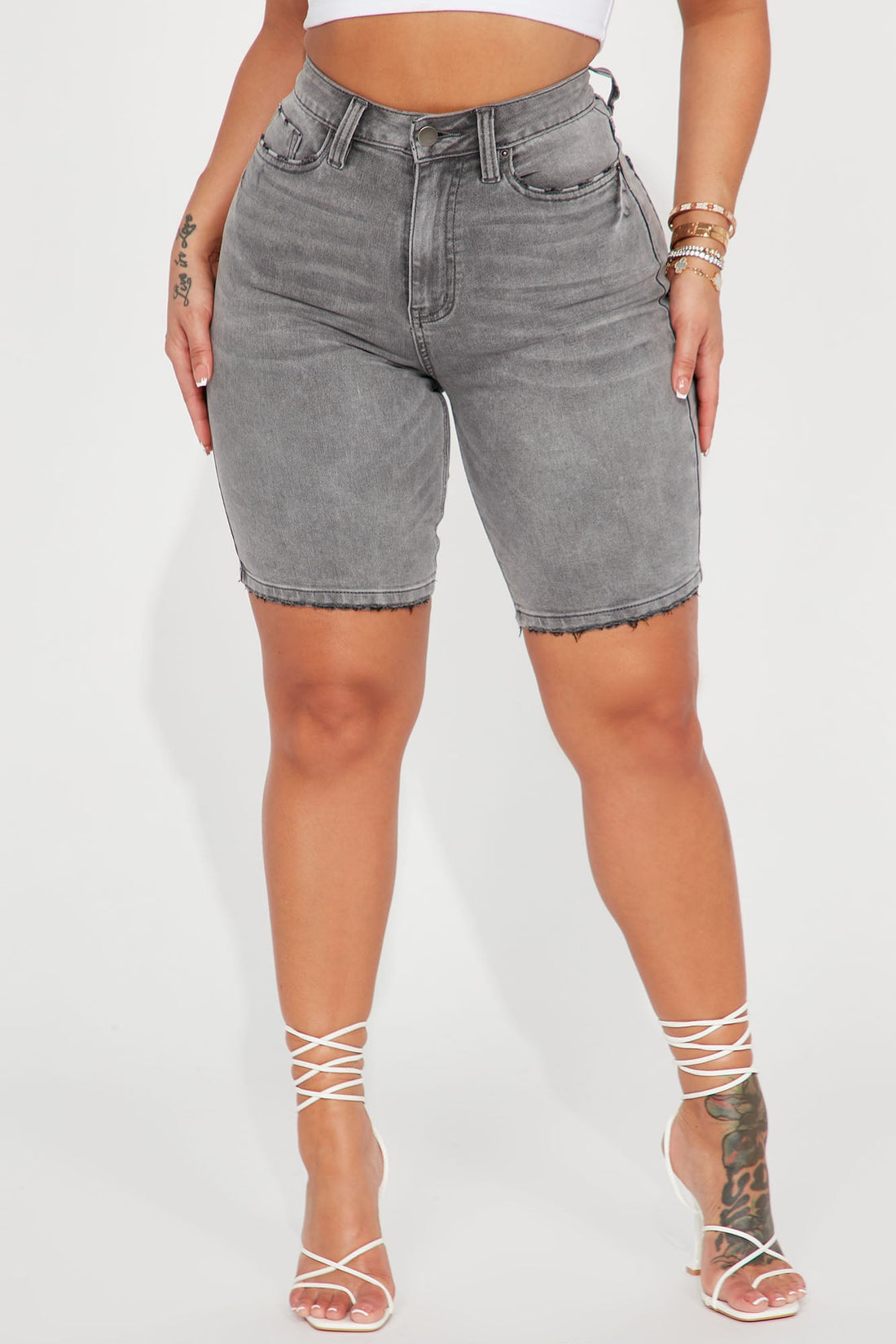 On The List Deluxe Stretch Bermuda Shorts - Grey