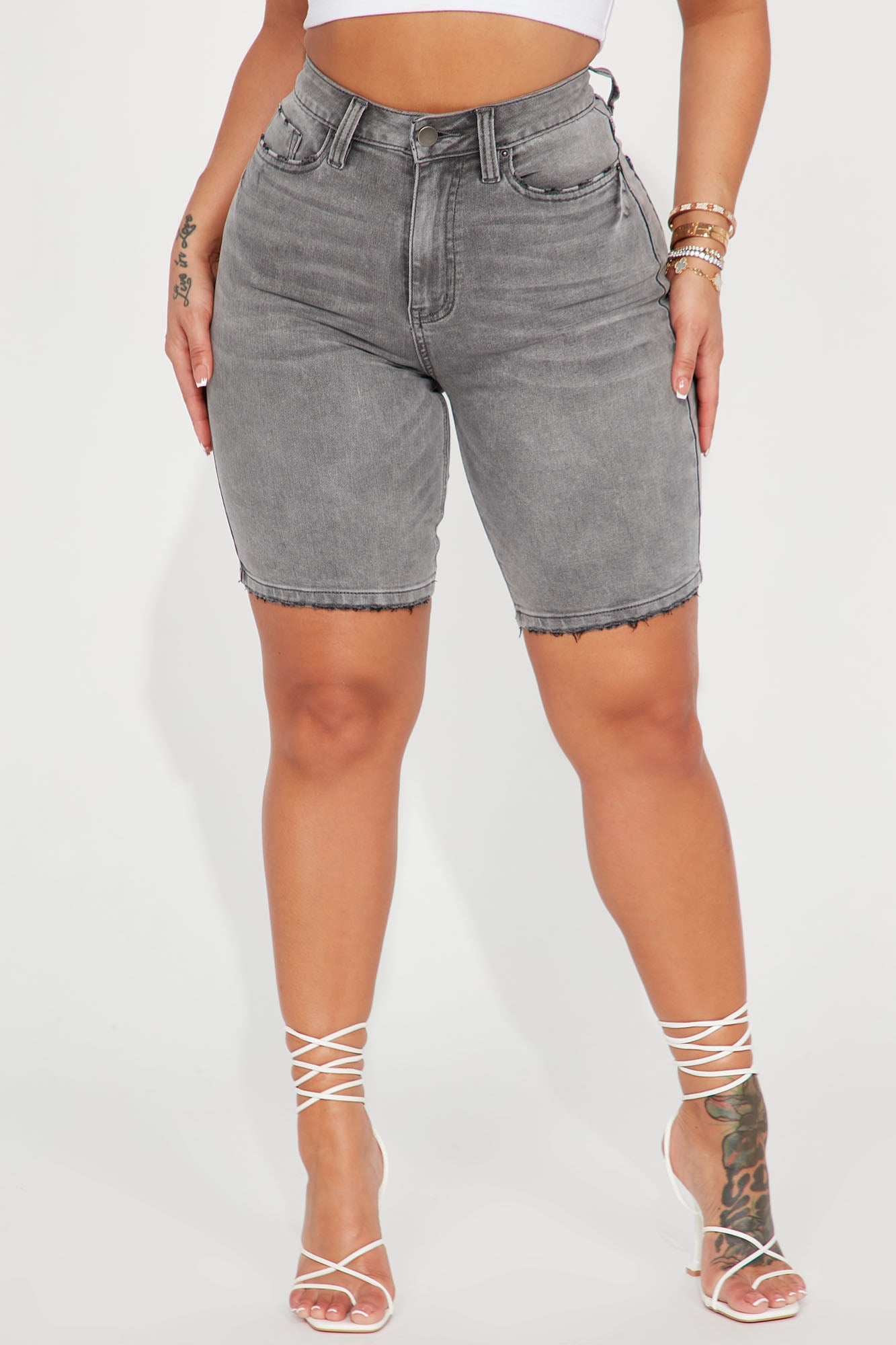 On The List Deluxe Stretch Bermuda Shorts - Grey