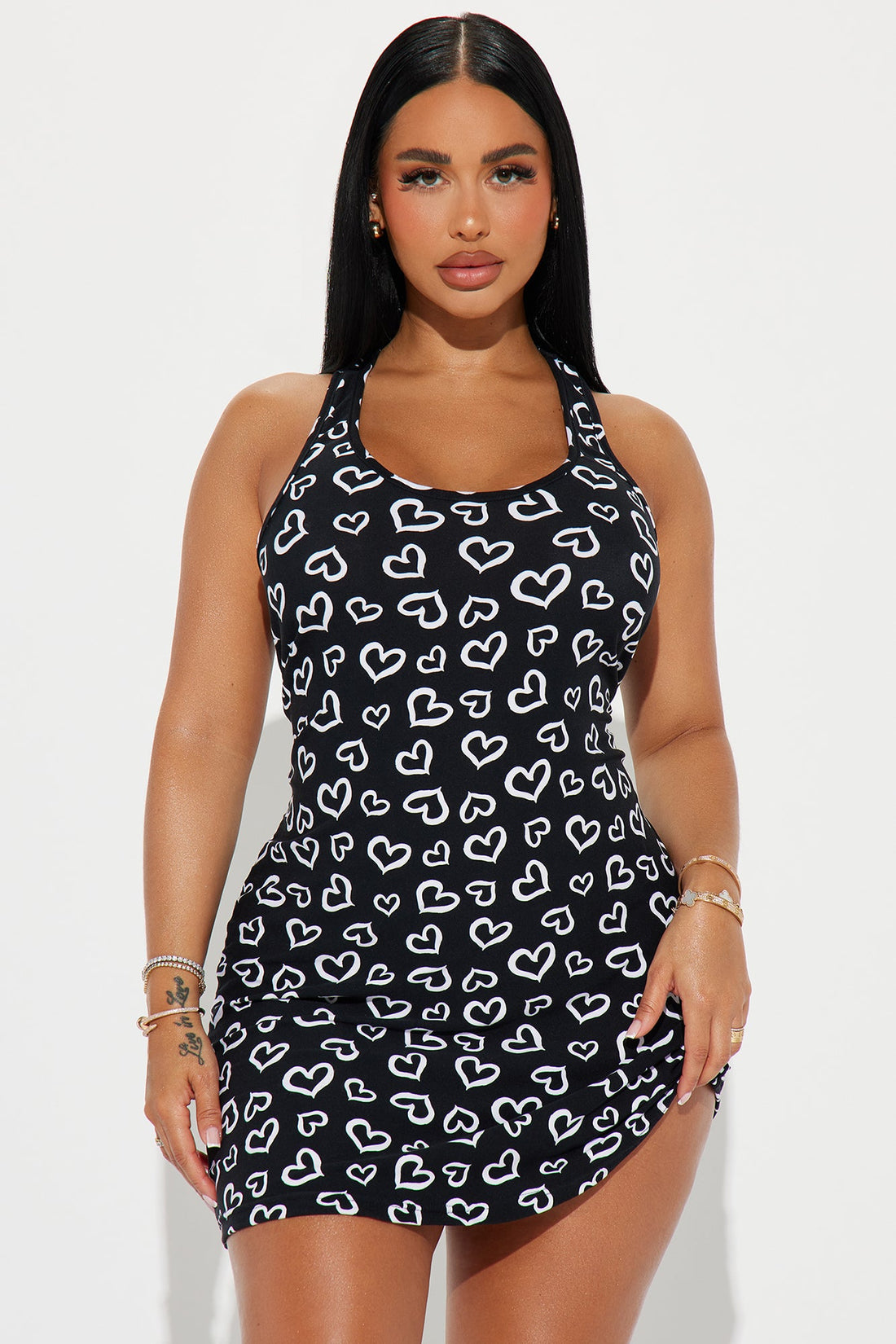 Give You My Heart PJ Sleep Dress - Black/White
