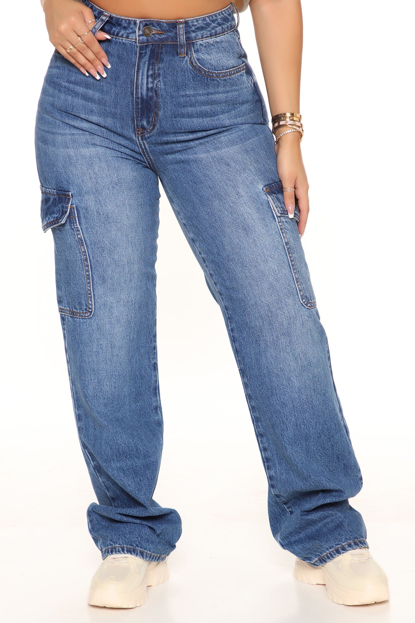 End Of Day Cargo Jeans - Medium Blue Wash