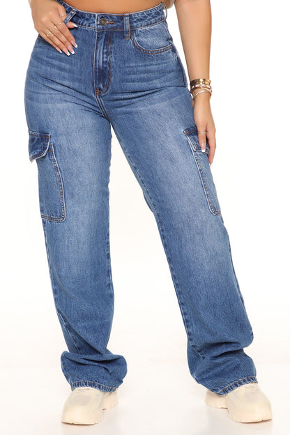 End Of Day Cargo Jeans - Medium Blue Wash