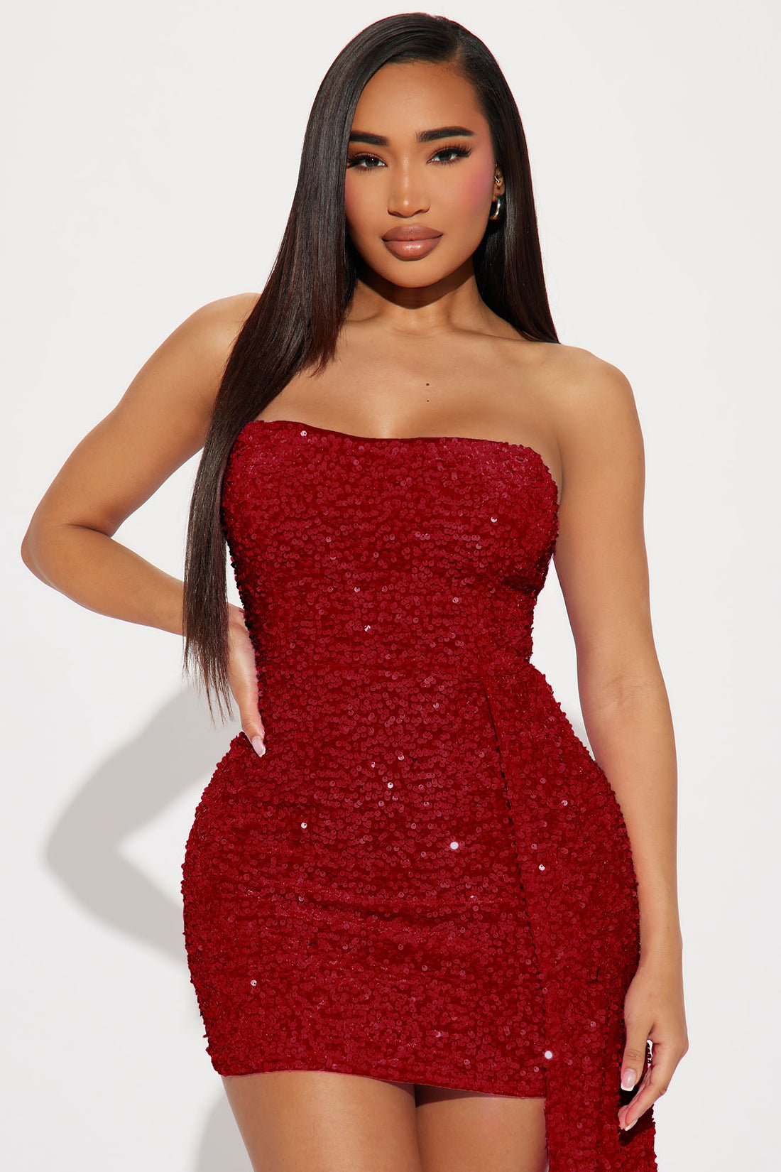 Ava Draped Sequin Mini Dress - Red