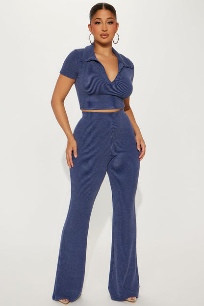 Josie Ribbed Pant Set - Navy