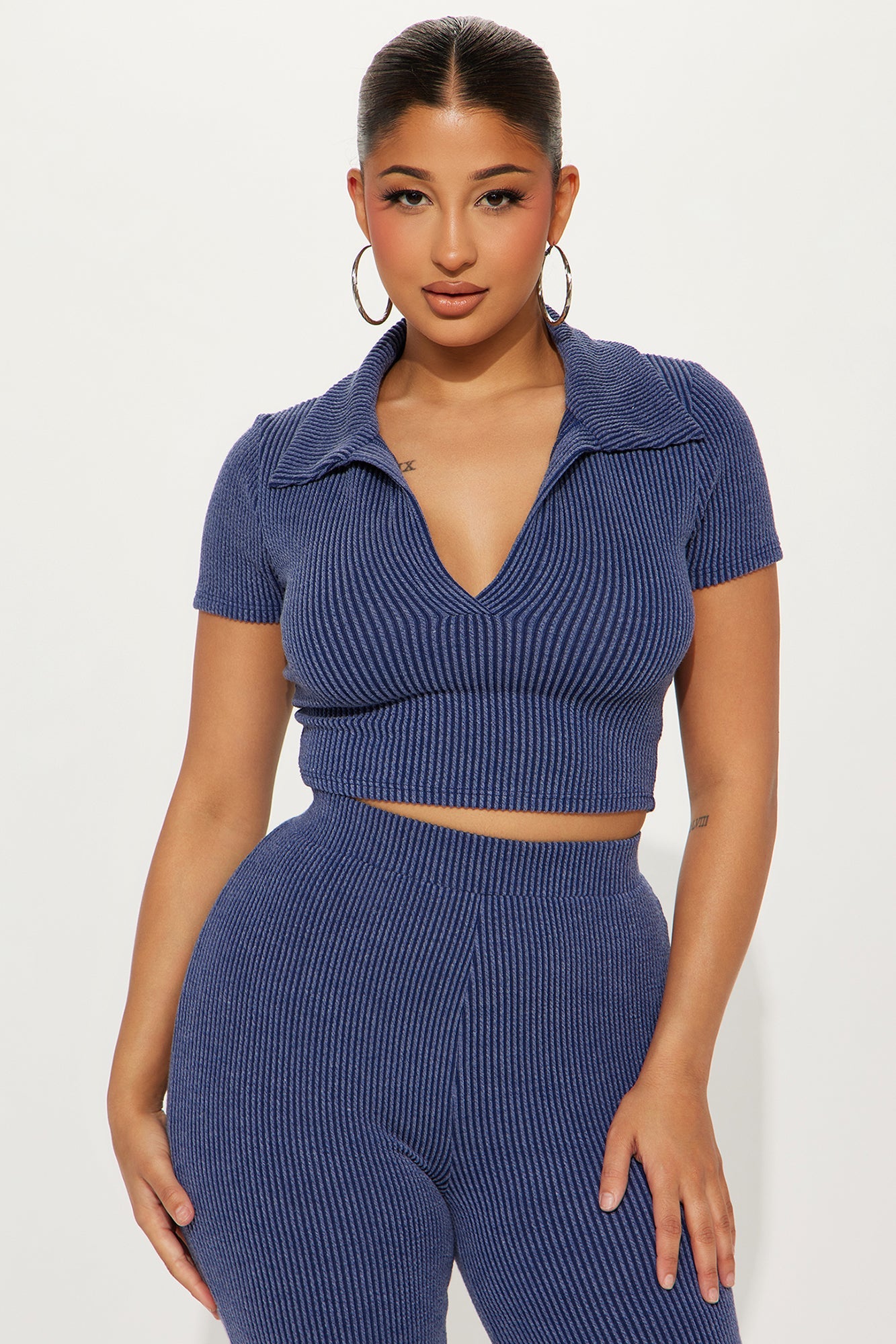 Josie Ribbed Pant Set - Navy