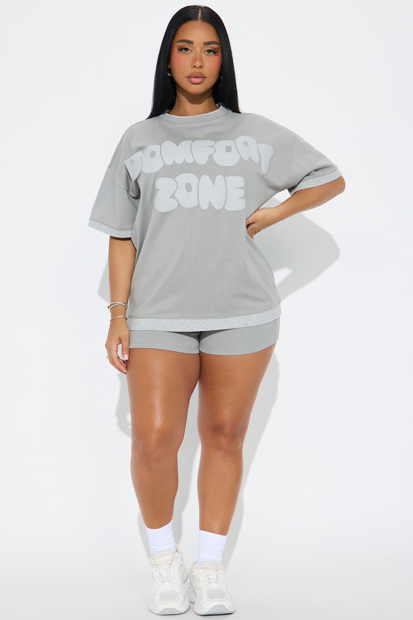 Comfot Zone Oversize T-Shirt Lounge Shorts Set - Grey/combo