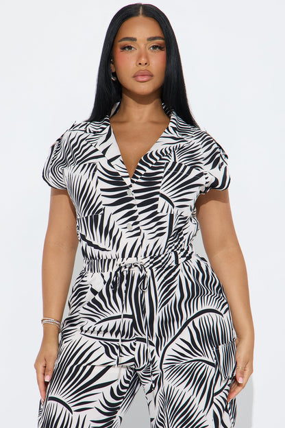 Rosalia Tropical Jumpsuit - Black/White