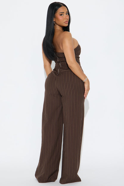 Palm Of My Hand Pinstripe Jumpsuit - Brown/combo