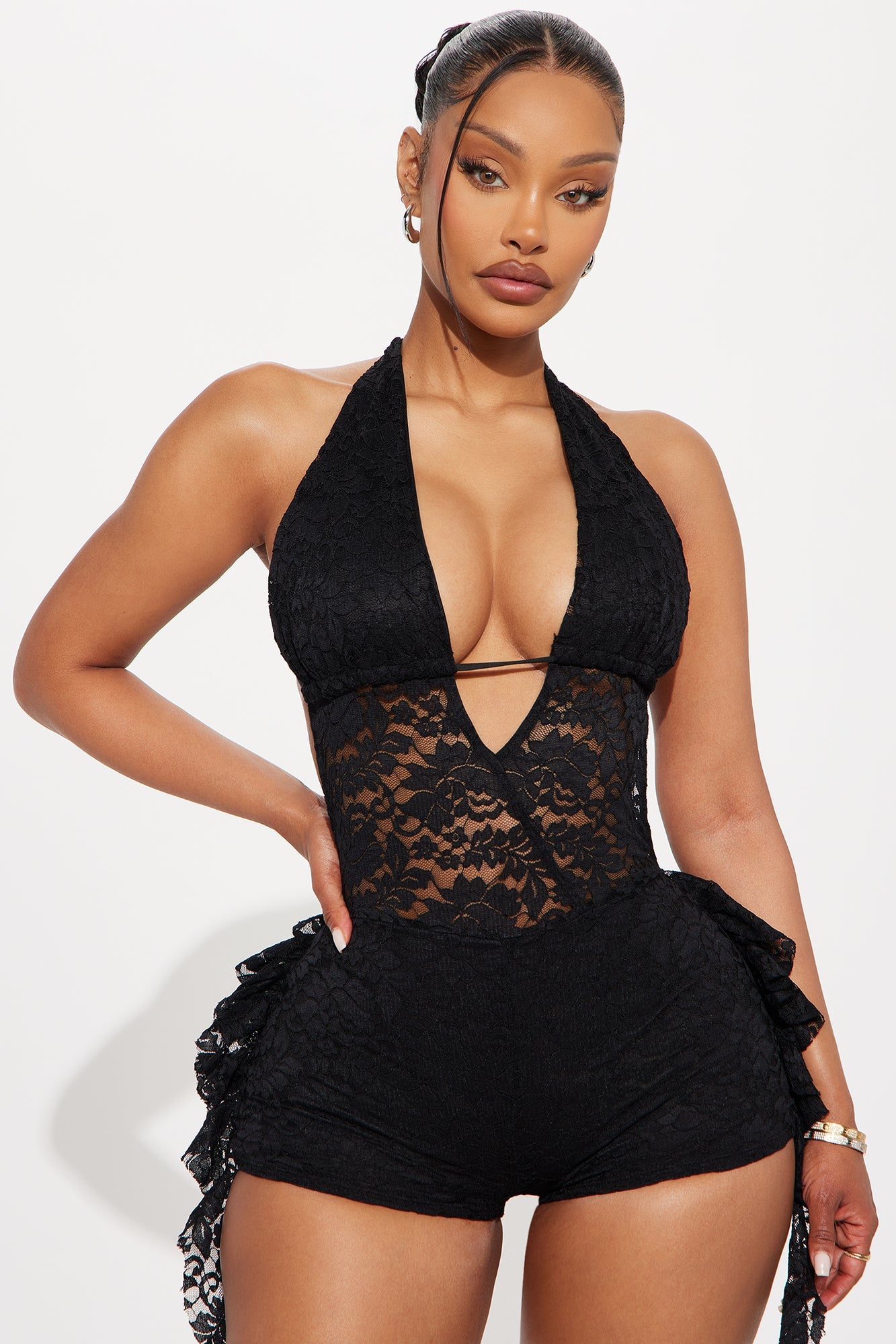 Viridiana Lace Romper - Black