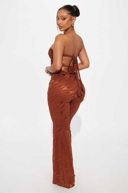 Pia Fringe Tube Top Flare Pant Set - Rust