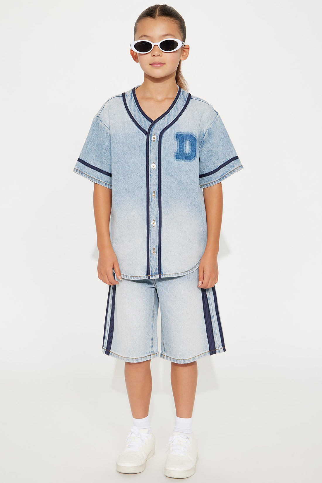 Mini Vintage Vibes Denim Short Set - Light Wash