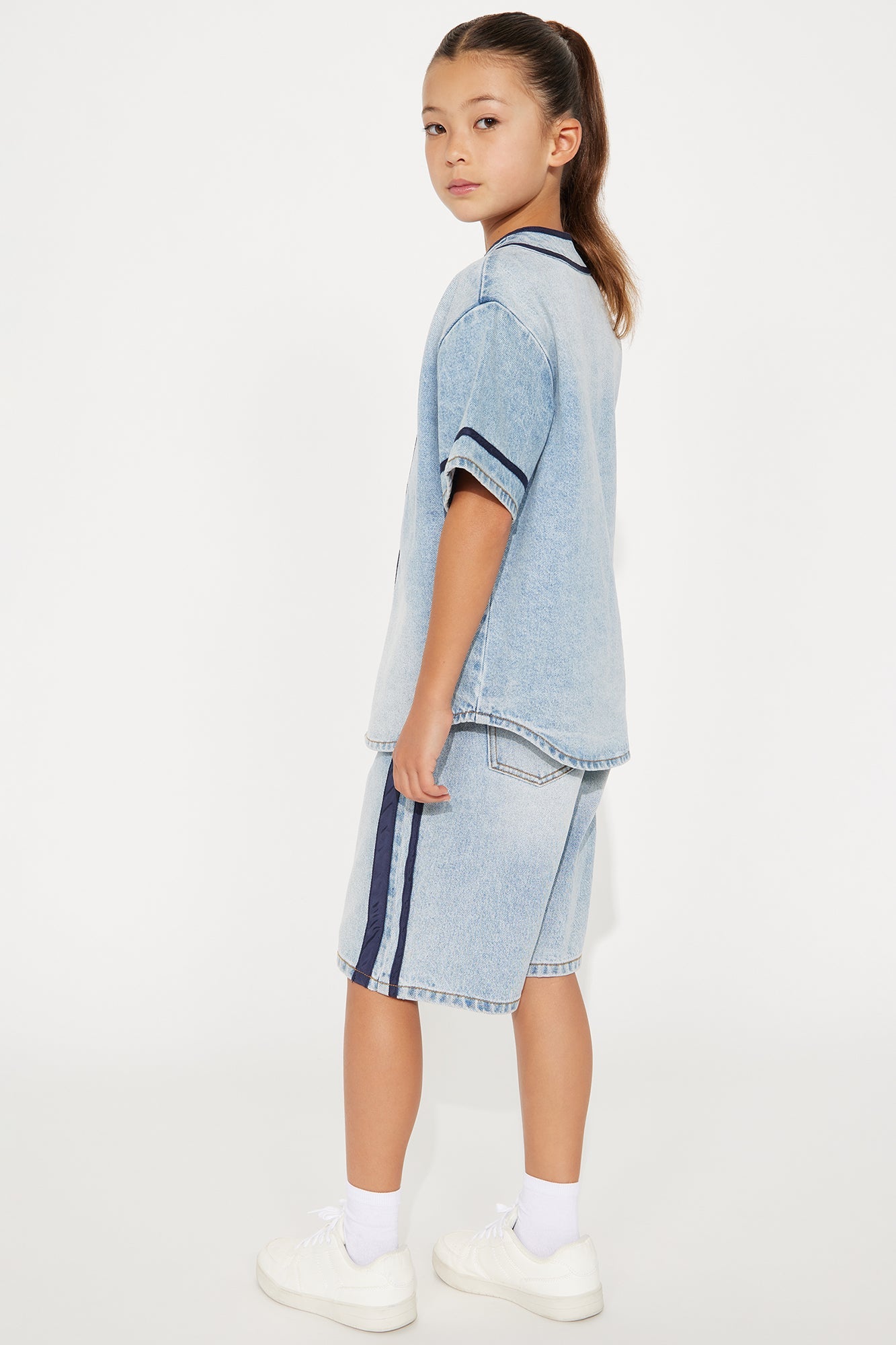 Mini Vintage Vibes Denim Short Set - Light Wash