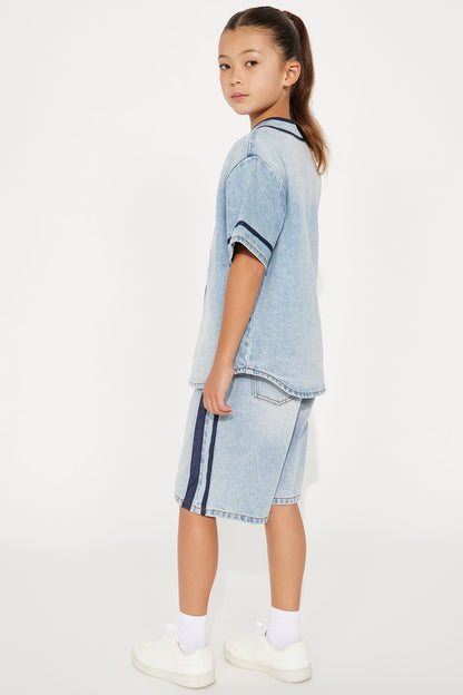 Mini Vintage Vibes Denim Short Set - Light Wash