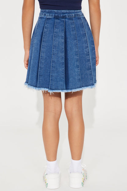 Mini Helen Pleated Mini Skirt - Medium Wash