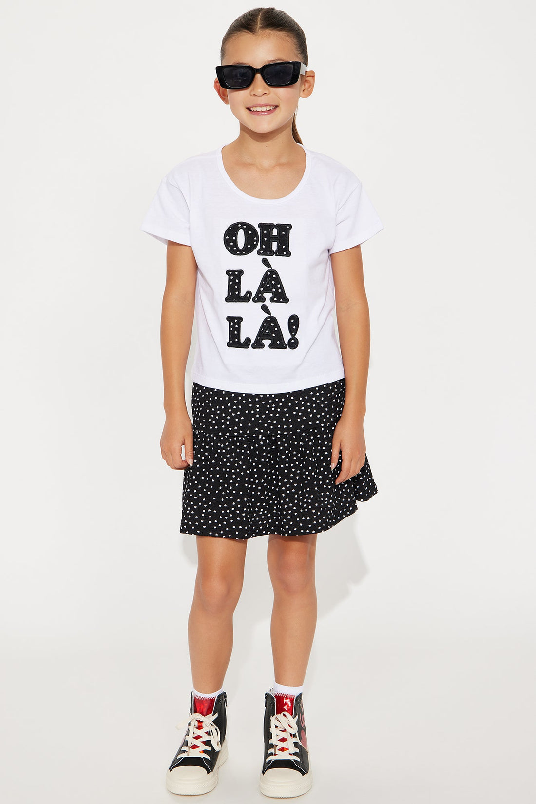 Mini Oh La La T-Shirt And Tiered Ruffle Skort Set - White/Black