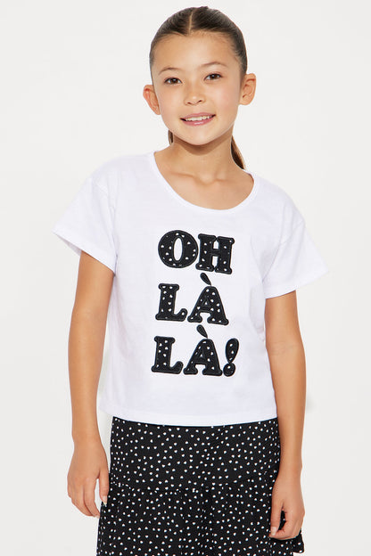 Mini Oh La La T-Shirt And Tiered Ruffle Skort Set - White/Black