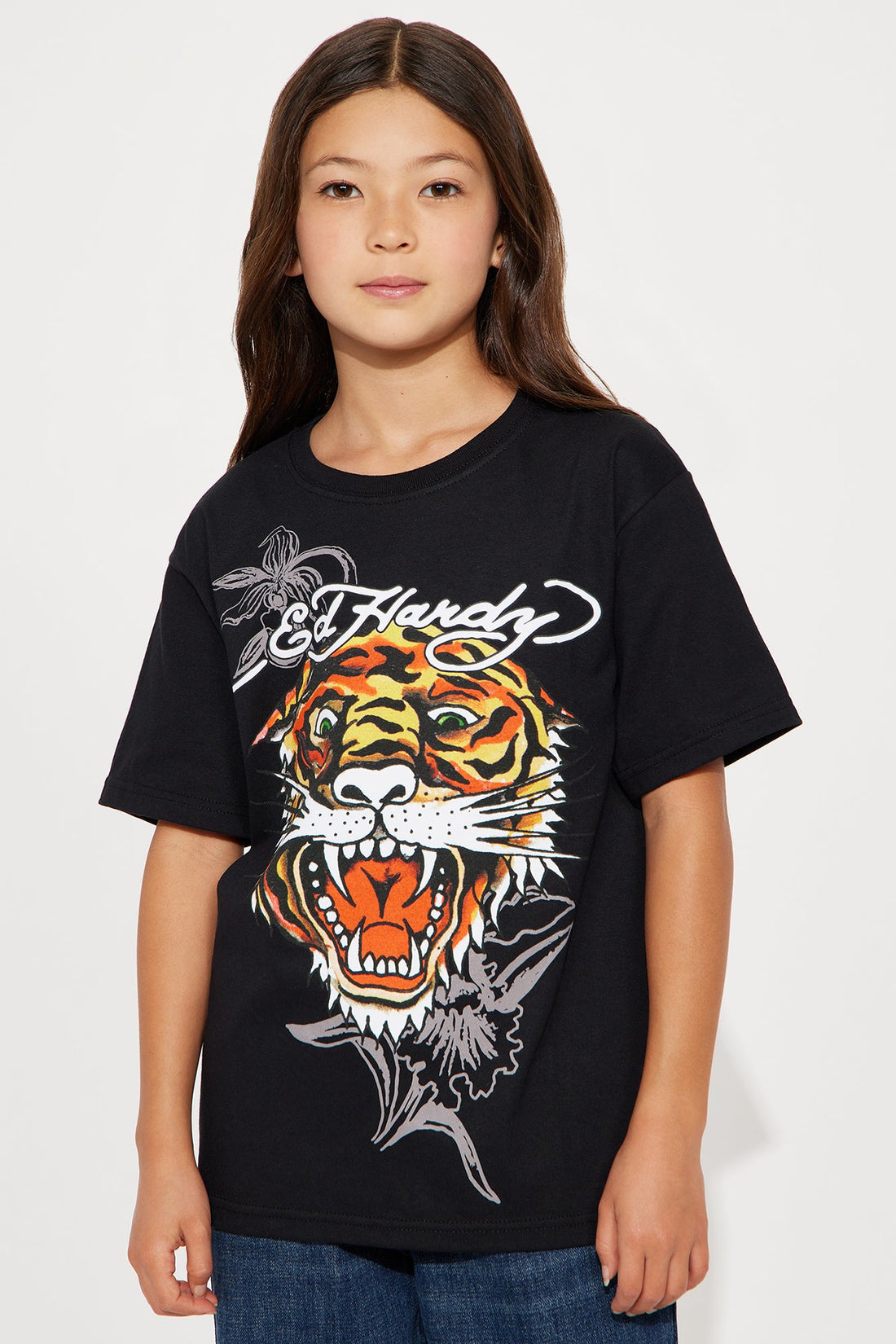Mini Ed Hardy Fierce Tiger Front/Back Graphic T-Shirt - Black