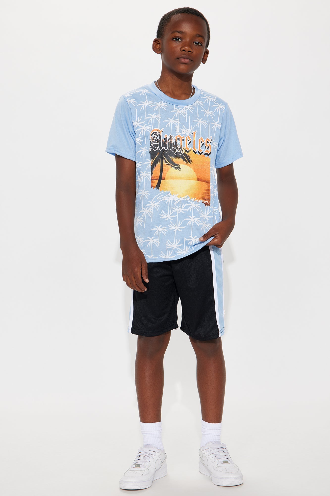 Mini Los Angeles Sunset Graphic Tee And Short Set - Blue/combo