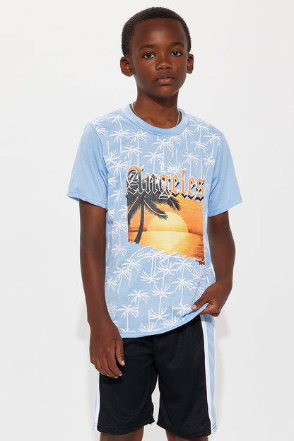 Mini Los Angeles Sunset Graphic Tee And Short Set - Blue/combo
