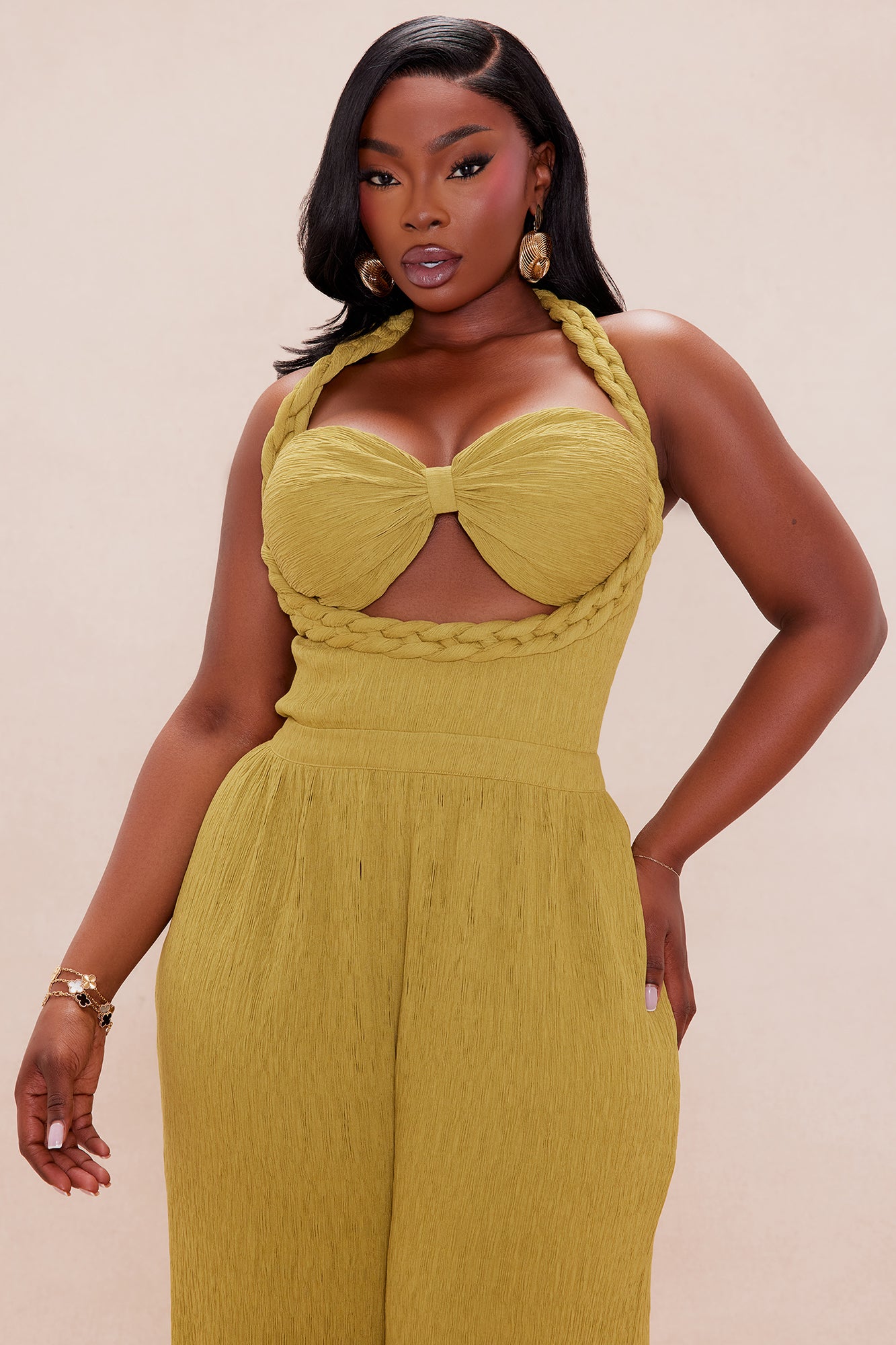 Chelsea Textured Jumpsuit - Olive