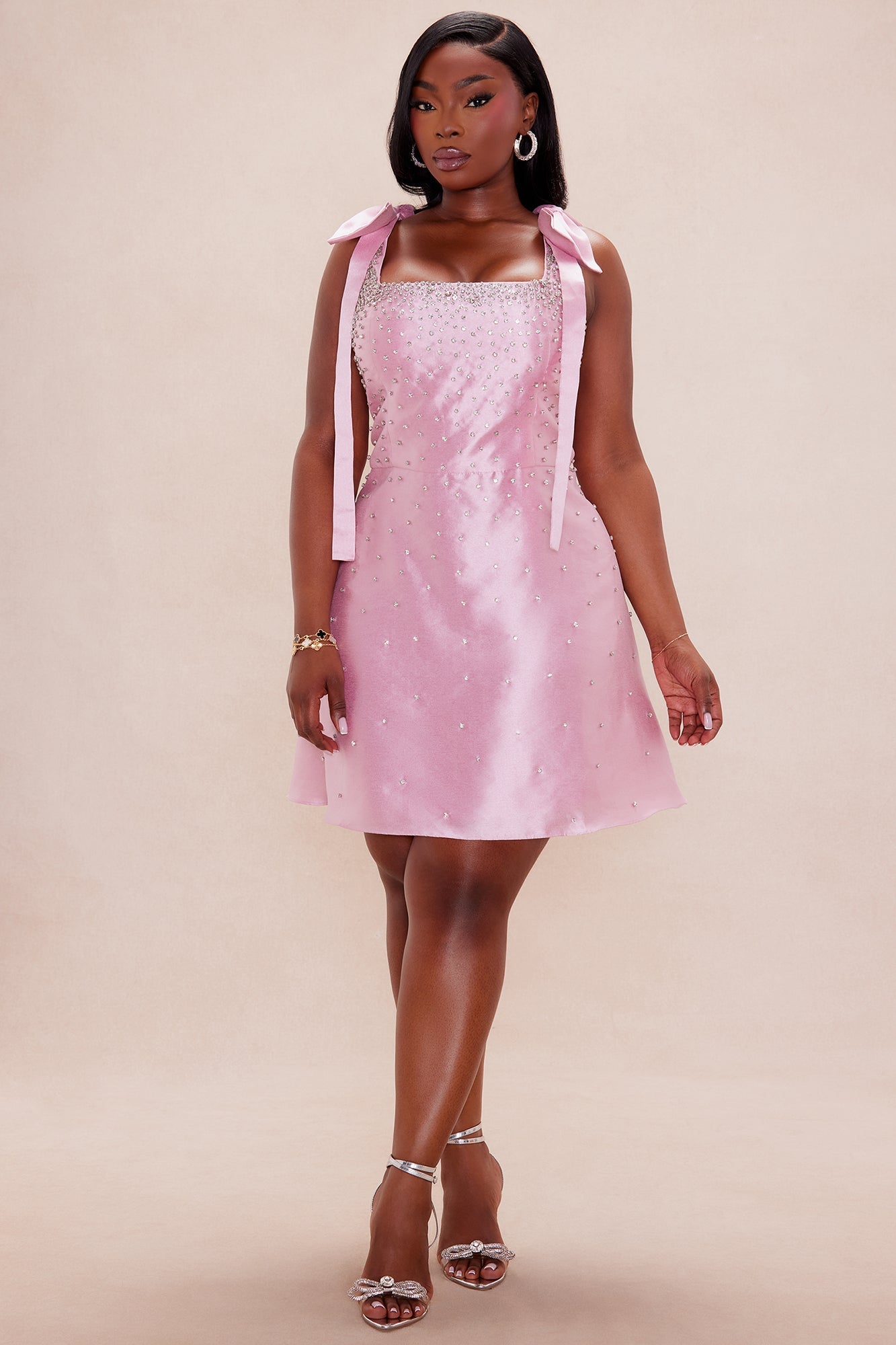 Dana Embellished Satin Mini Dress - Pink