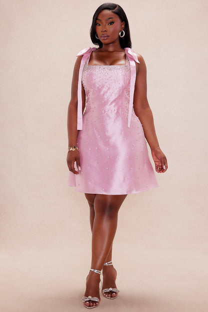 Dana Embellished Satin Mini Dress - Pink
