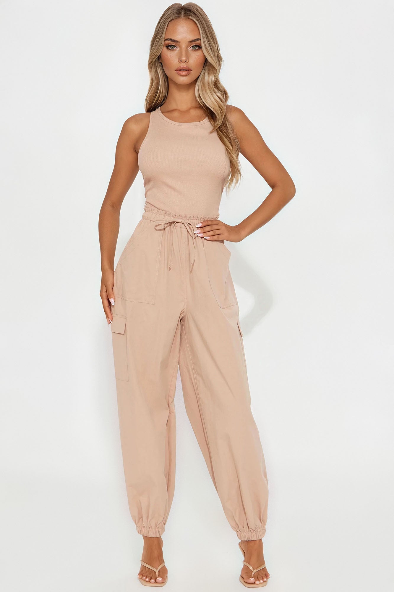 Productive Day Jogger Leg Jumpsuit - Tan