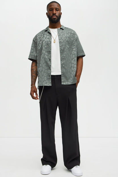 Satin Leopard Button Up Shirt - Grey