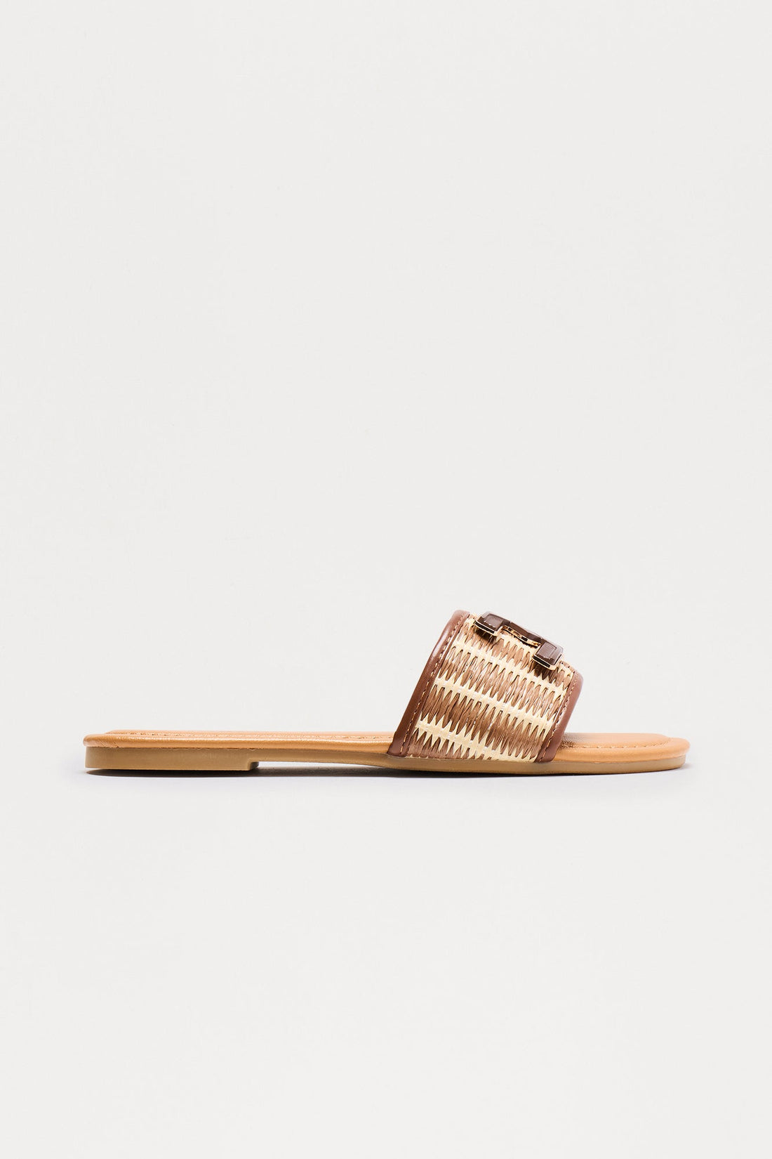 Oahu Woven Sqaure Toe Sandals - Cognac