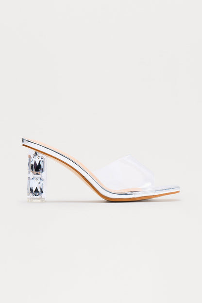 Elora Clear Mules - Silver