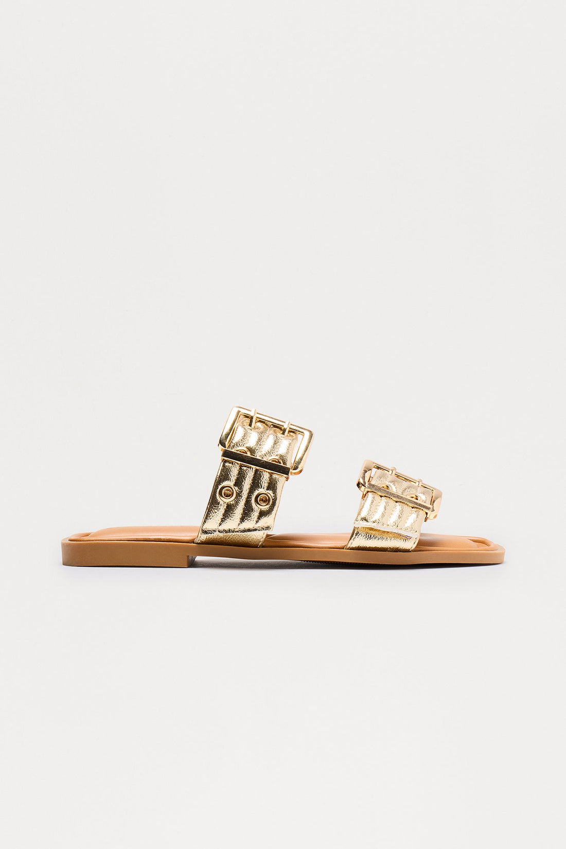 Zuma Buckle Slip On Sandals - Gold