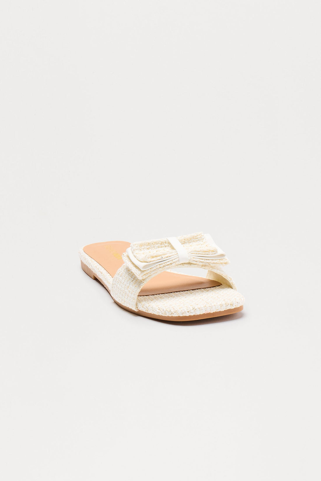 Leigh Tweed Bow Sandals - White