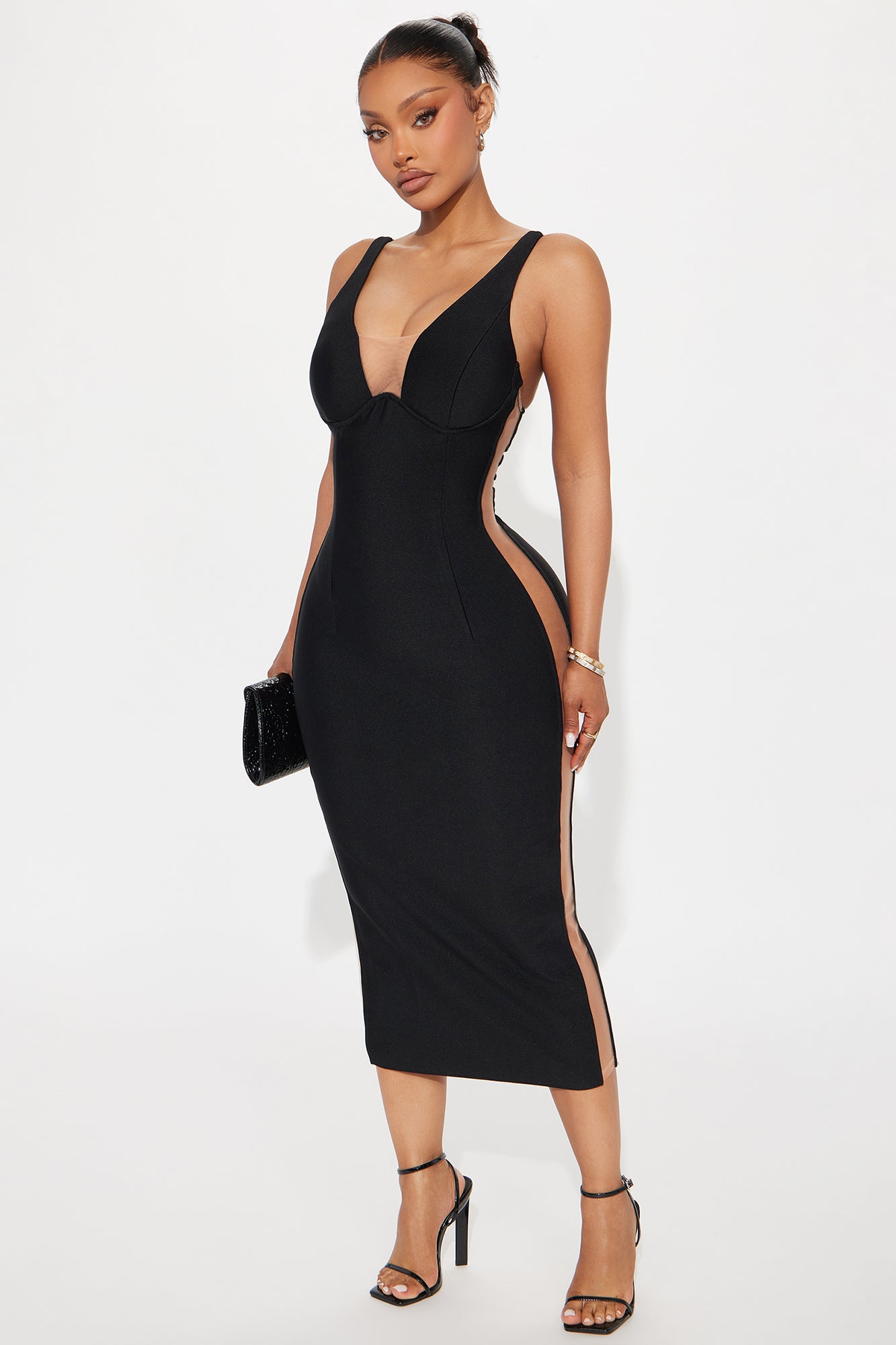 Topic Of Conversation Mesh Bandage Midi Dress - Black