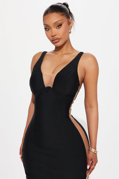 Topic Of Conversation Mesh Bandage Midi Dress - Black