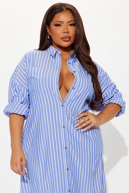 High Priority Maxi Shirt Dress - Blue/combo
