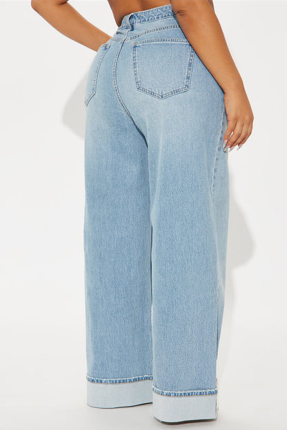 Anika Cuffed Wide Leg Jeans - Light Wash