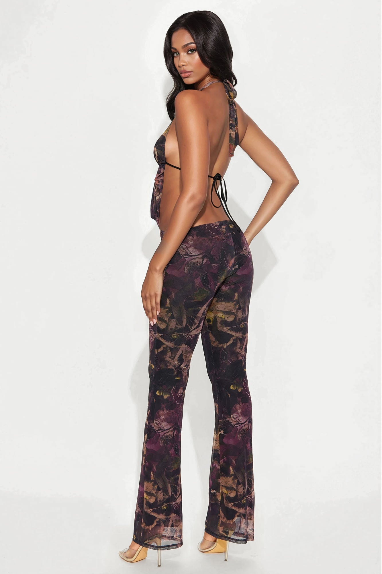 Soleil Mesh Backless Jumpsuit - Brown