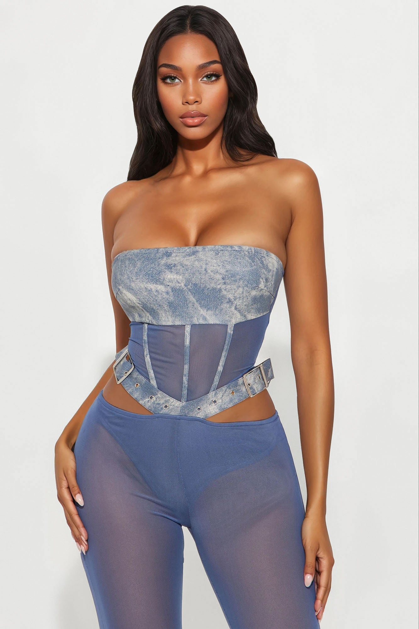 Riding Through Mesh Jumpsuit - Dark Wash