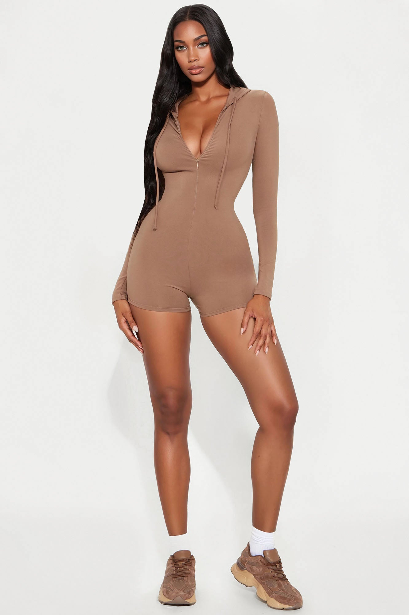 Luna Zip Up Romper - Taupe