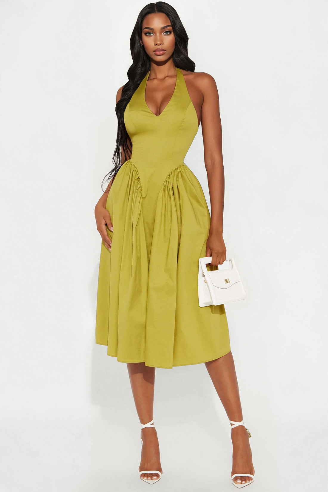 Mara Corset Halter Midi Dress - Chartreuse