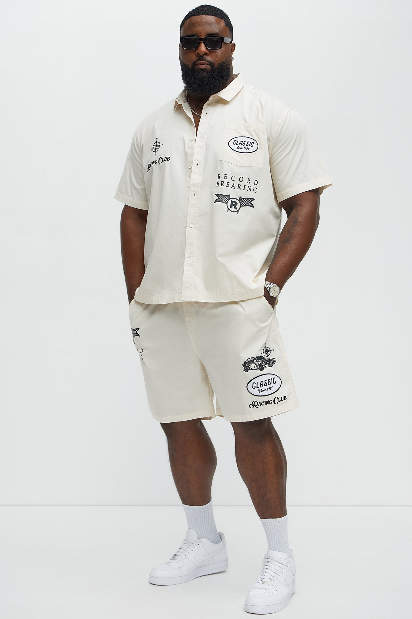 Racing Club Relaxed Drawstring Shorts - Cream