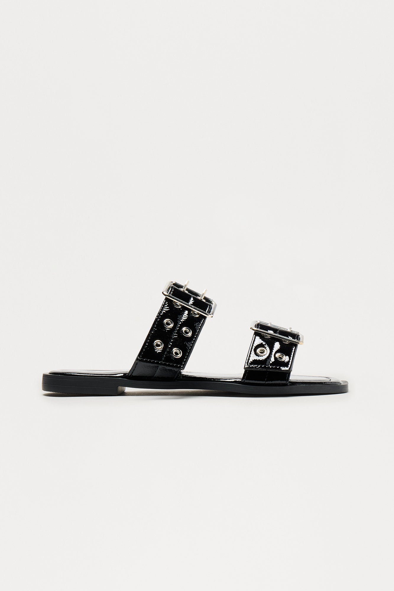 Wright Faux Patent Buckle Sandals - Black