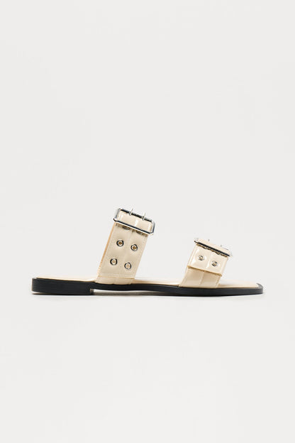 Wright Faux Patent Buckle Sandals - Ivory