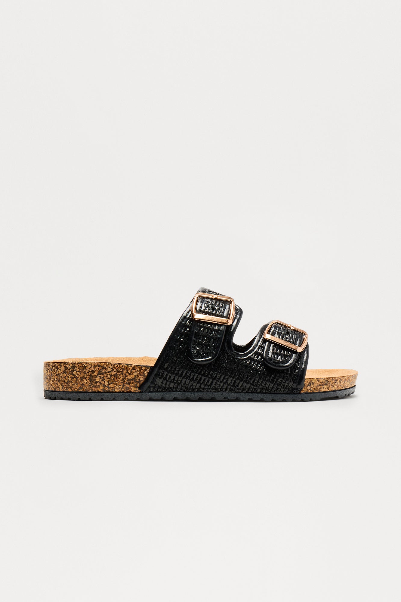 Flounder Raffia Buckle Sandals - Black