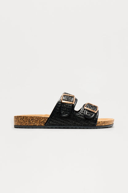 Flounder Raffia Buckle Sandals - Black