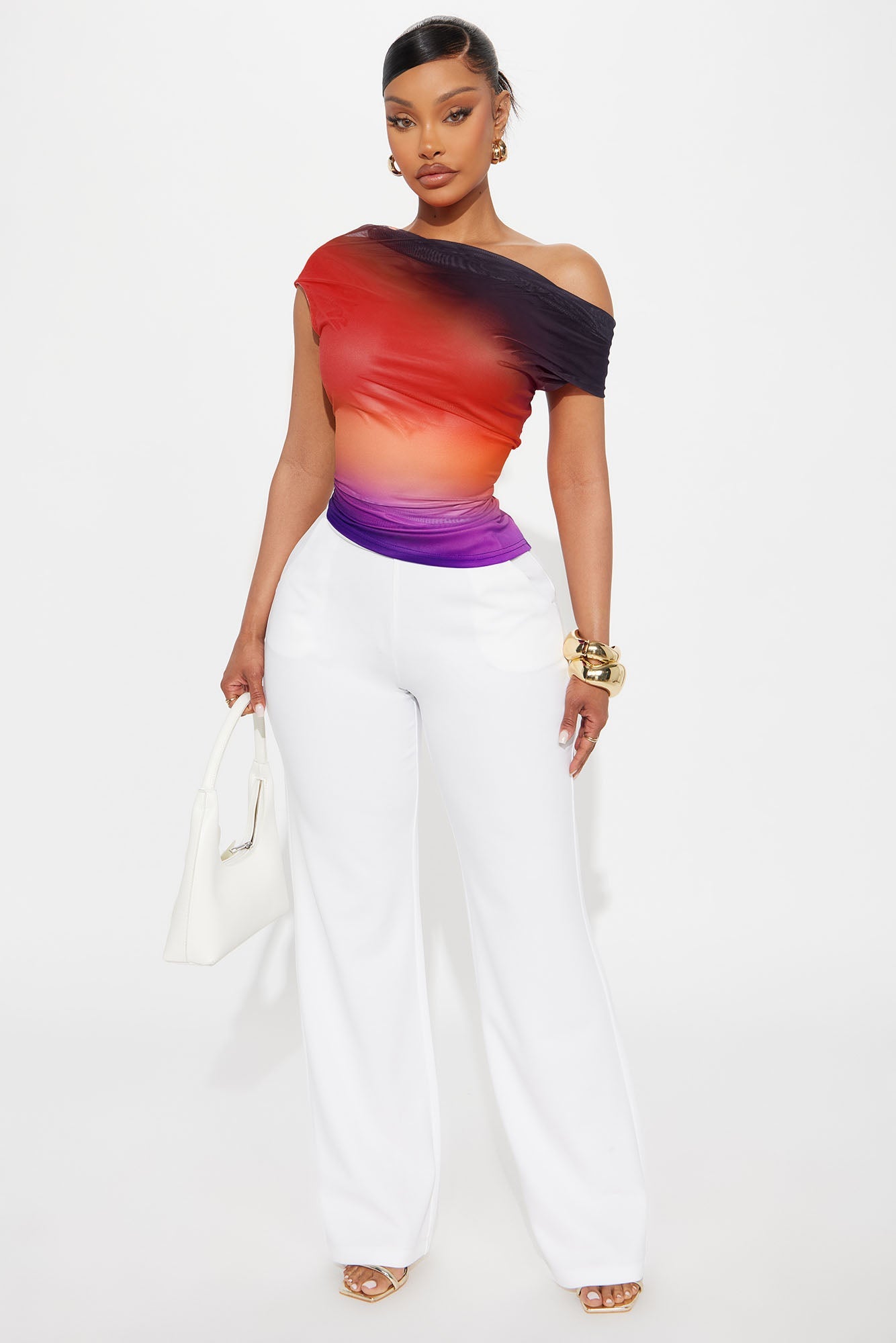 Guided Light Ombre Off Shoulder Top - Burgundy/combo
