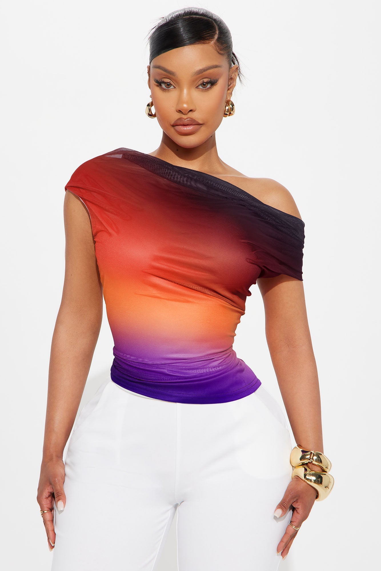 Guided Light Ombre Off Shoulder Top - Burgundy/combo